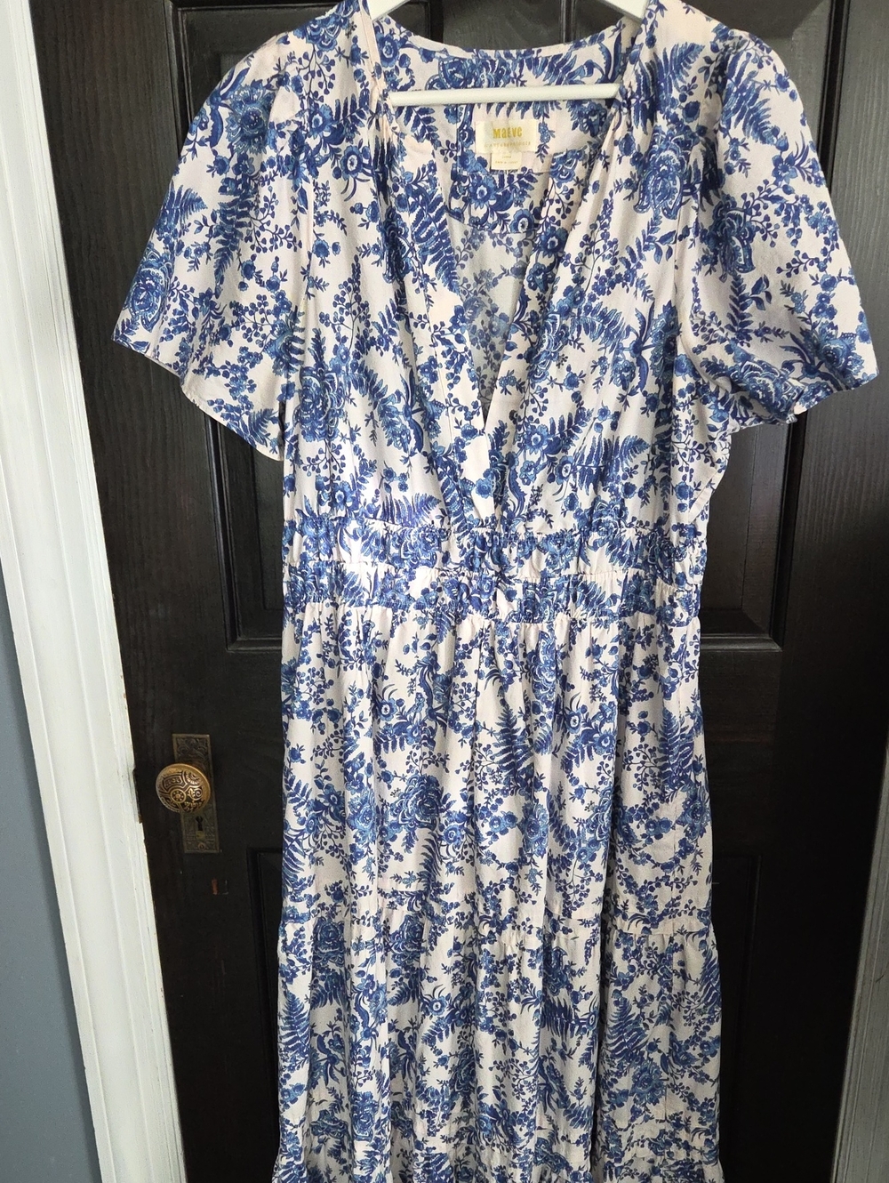 Maeve White Maxi Dress with Blue Floral Print